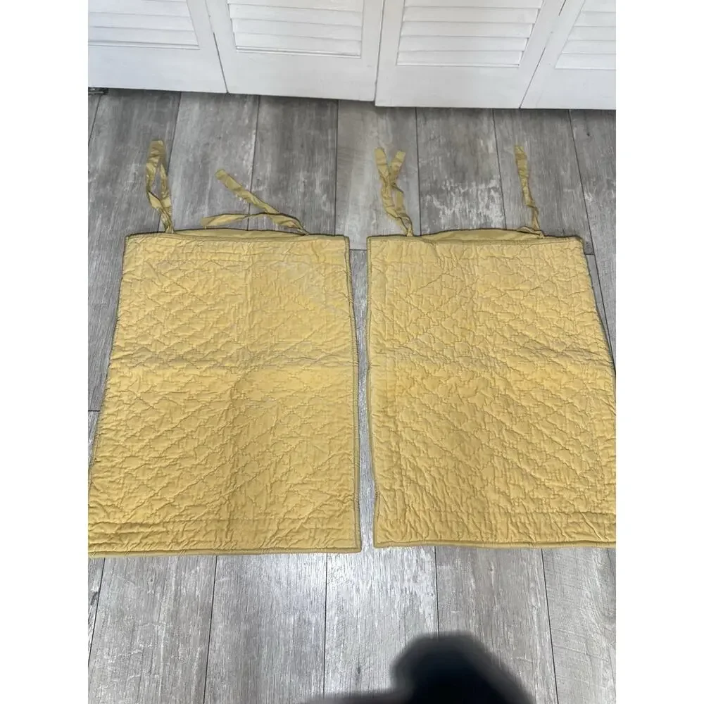 Pottery Barn Gold Quilted Silk Cotton Standard Pillow Shams Set of 2 Tie Country